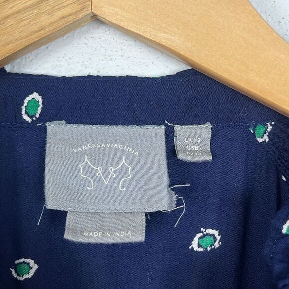 Anthropologie Vanessa Virginia Ashton navy peasant embellished jeweled blouse - Picture 3 of 9